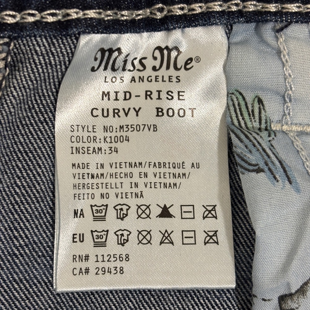 Miss Me Curvy Boot Jeans Womens 28 Blue Mid Rise Embellished Rhinestone Pockets - Picture 4 of 16